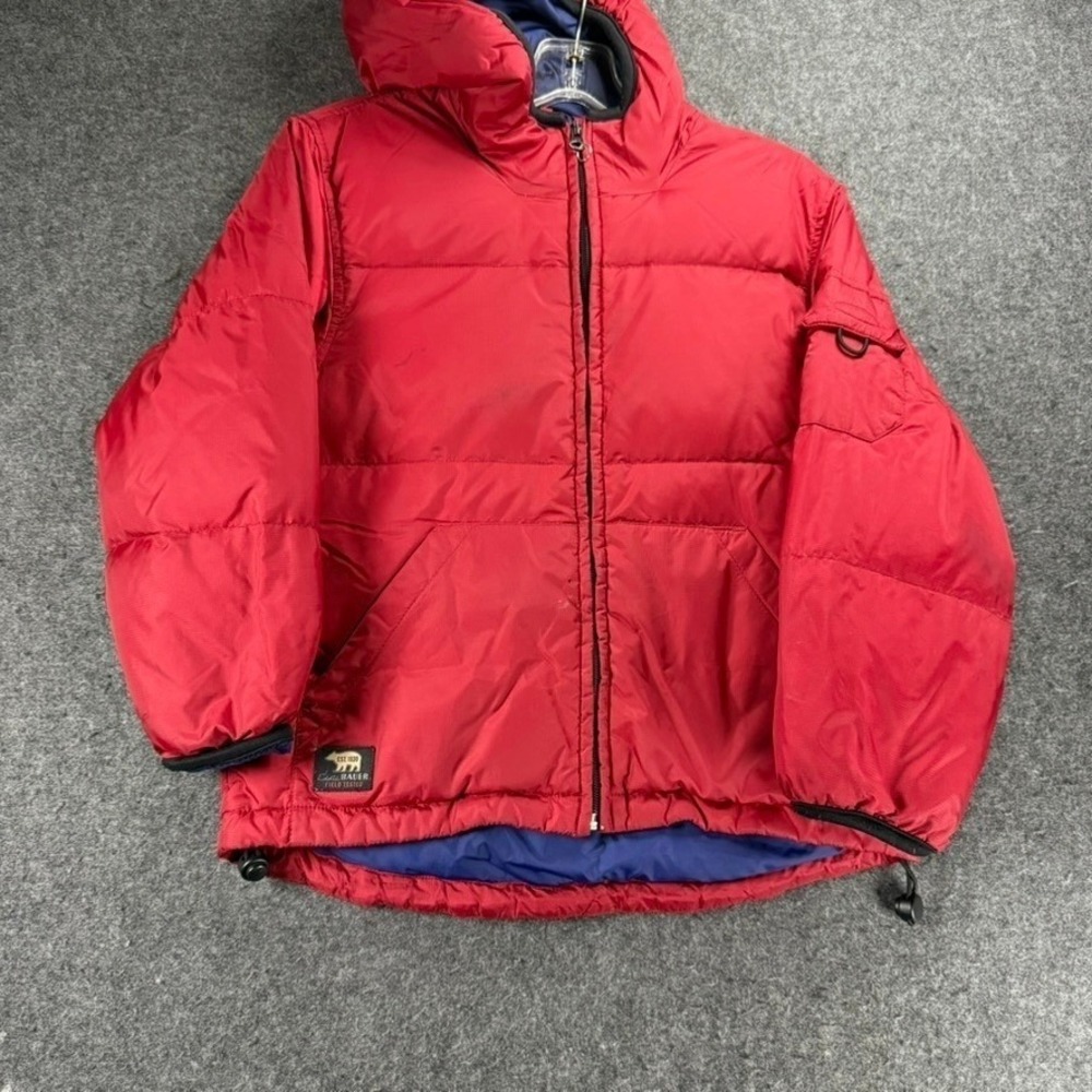 Eddie Bauer Goose Down Puffer Jacket Red Hooded Field Tested YOUTH M Vintage 00s
